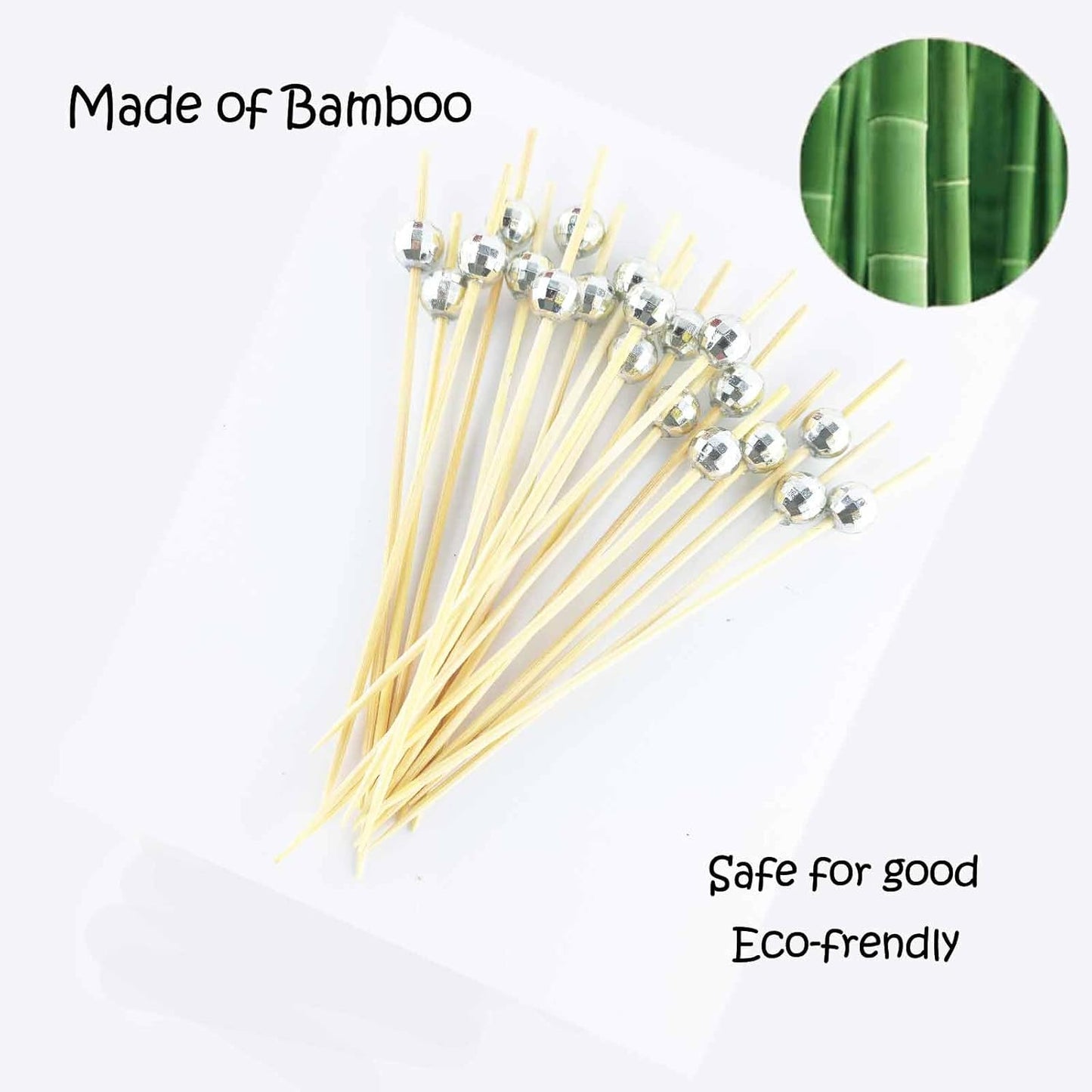 120 Pcs Glitter Ball Cocktail Picks 4.7" Drinks Fruits Hawaiian Party Food Garnish Skewer Sticks Halloween Decorations Supplies Cowboy Handmade Bamboo Toothpicks