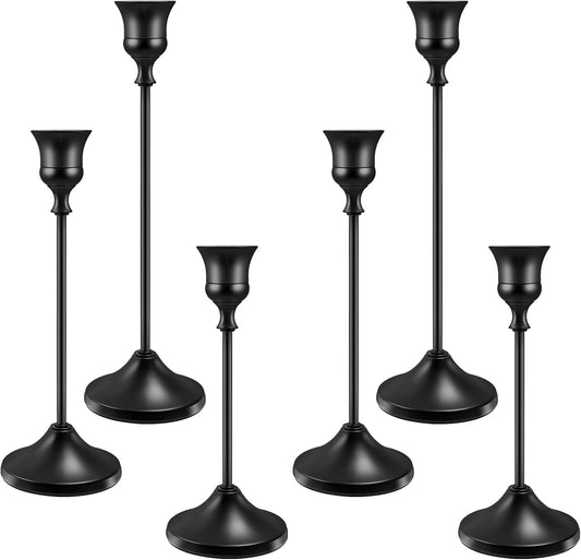 Candlestick Holders 6 PCS Metal Taper Candle Holders, KSWING Black Candle Stick Holders Set, Perfect for Table Centerpiece Mantel Party Wedding Christmas Home Decor, Set of 6