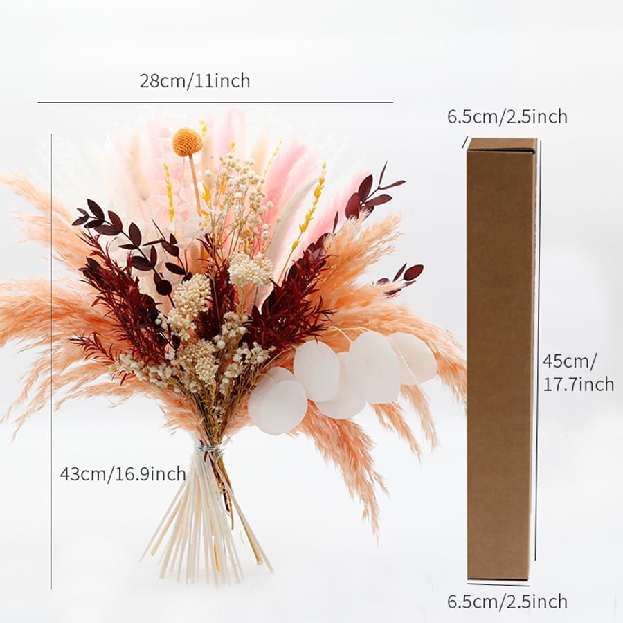Pink Dried Flowers Bouquet - Pampas Grass, Bunny Tails, Eucalyptus, Lavender - Rustic Boho Decor for Home, Wedding, or Gift - Fluffy Pink Pampas for Flower Vase