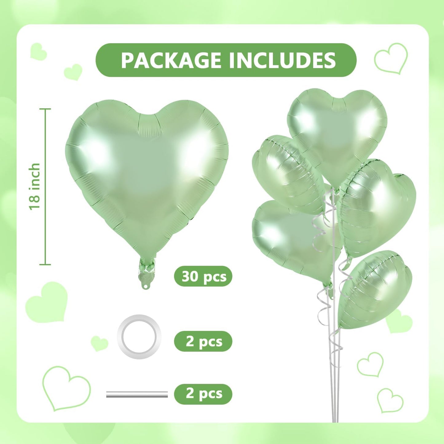 TONIFUL 30Pcs 18 Inch Olive Green Heart Balloons Sage Green Heart Shape Foil Mylar Balloons Decoration for Birthday Valentine's Day Wedding Bridal Shower Anniversary Engagement Party Supplies