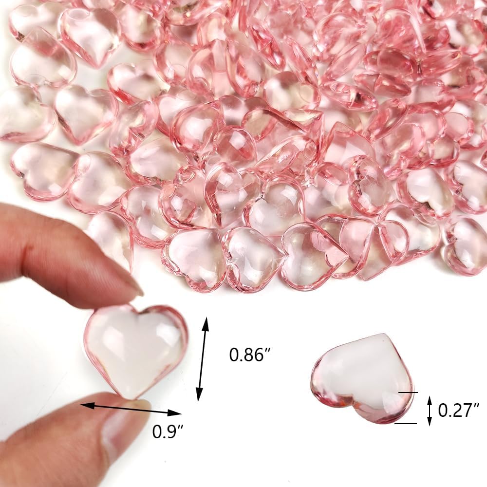 200 Pcs Pink Acrylic Heart Shaped Crystals, 0.9 Inch Heart Crystal Rhinestones, Diamond Fake Gems for Vase Fillers,Table Scatters,Wedding Centerpieces,Birthday,Bridal Shower,Engagement Party