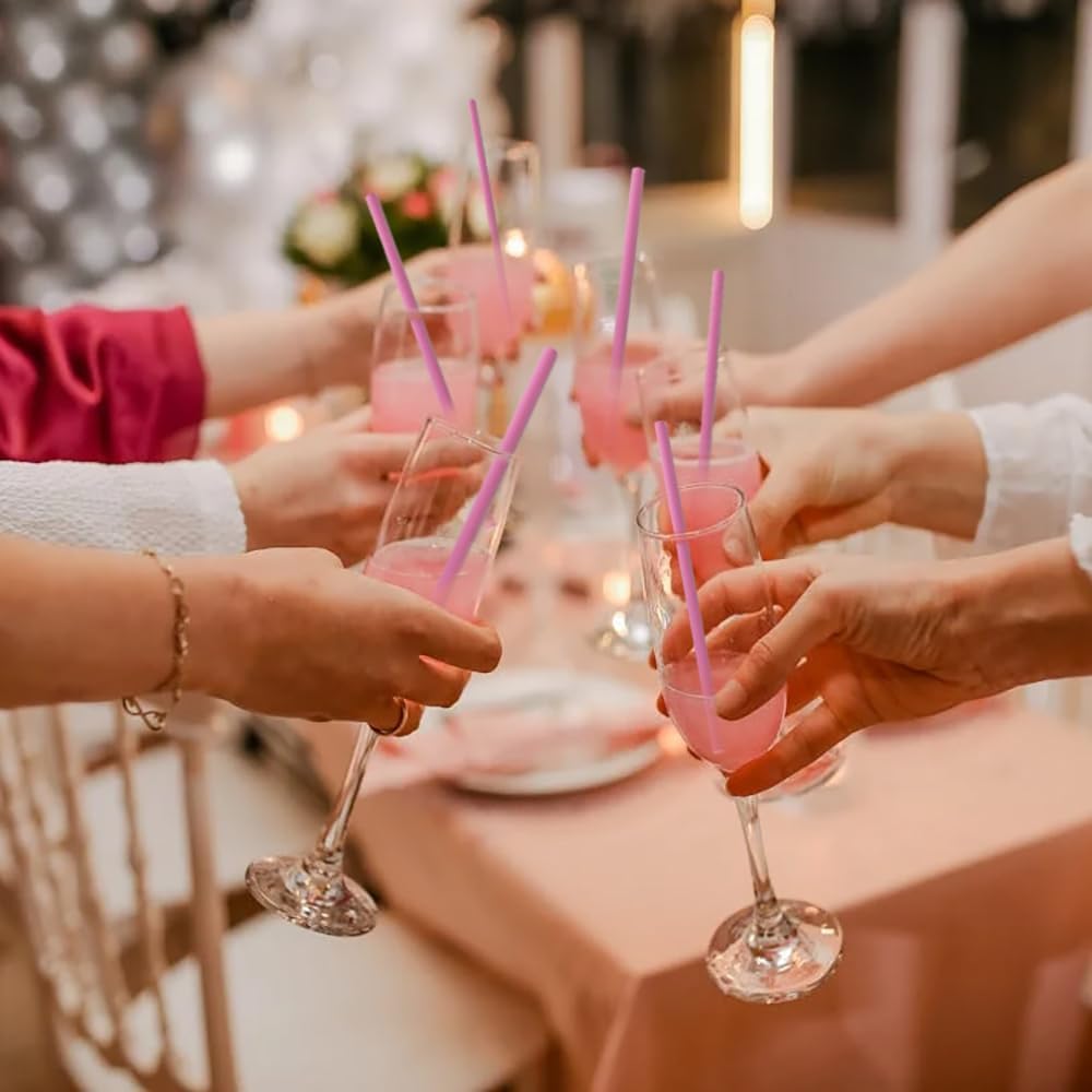 Pink Cocktail Paper Straws - Biodegradable Disposable Drinking Straws for Weddings, Birthdays, Baby Showers, Party Supplies, 100 Pack Bulk, 7.75" x 0.24"