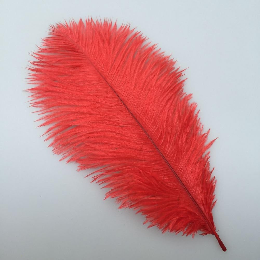 Sowder 10-12inch(25-30cm) Ostrich Feathers Plume for Wedding Centerpieces Home Decoration Pack of 10pcs(red)