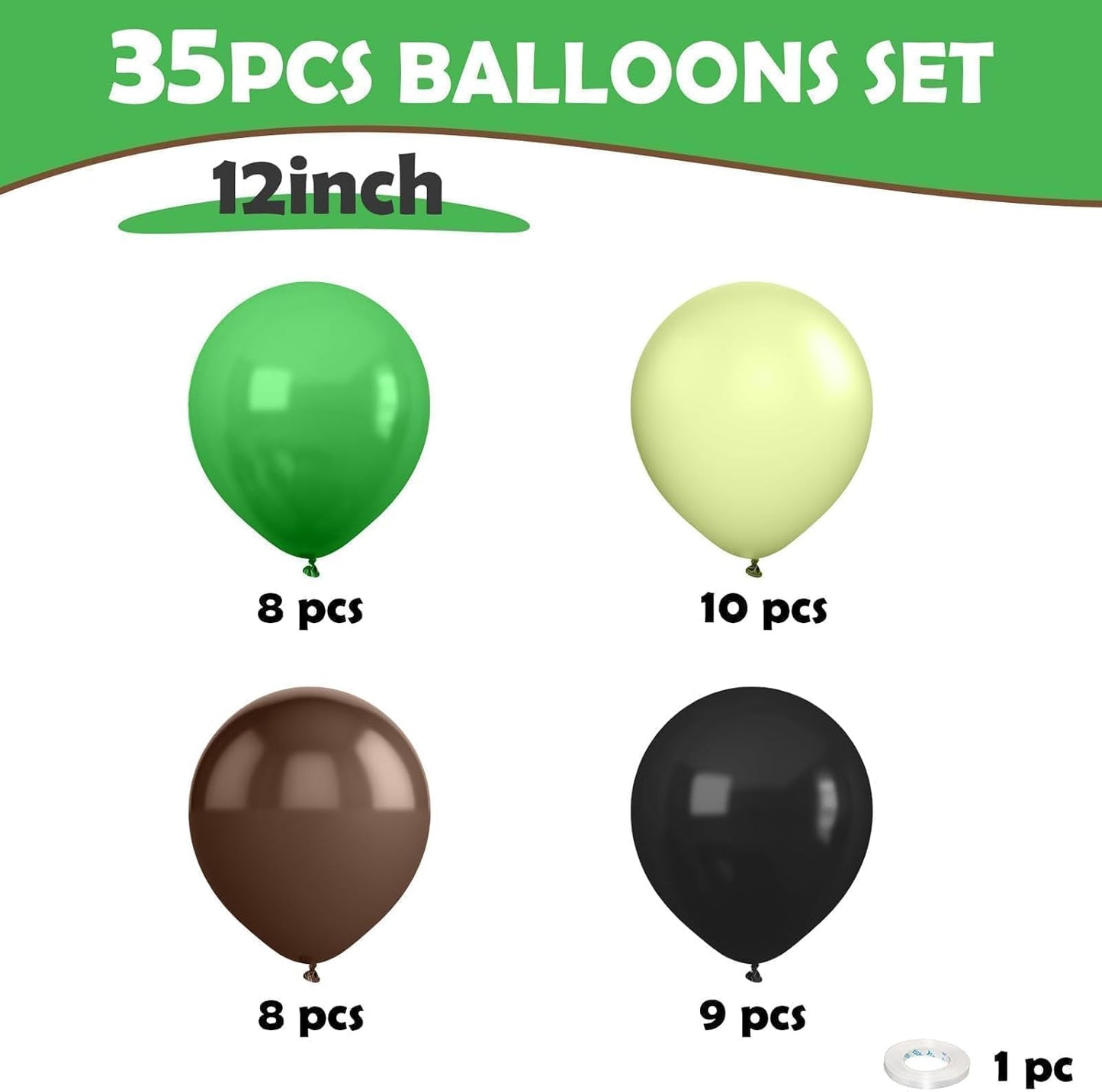 Dark Green Brown Balloons, 12 Inchs Avocado Sage Green Black Latex Balloons for Boys Kids Video Theme Jungle Safari Game Party Baby Shower Wedding Grauation Birthday Decorations