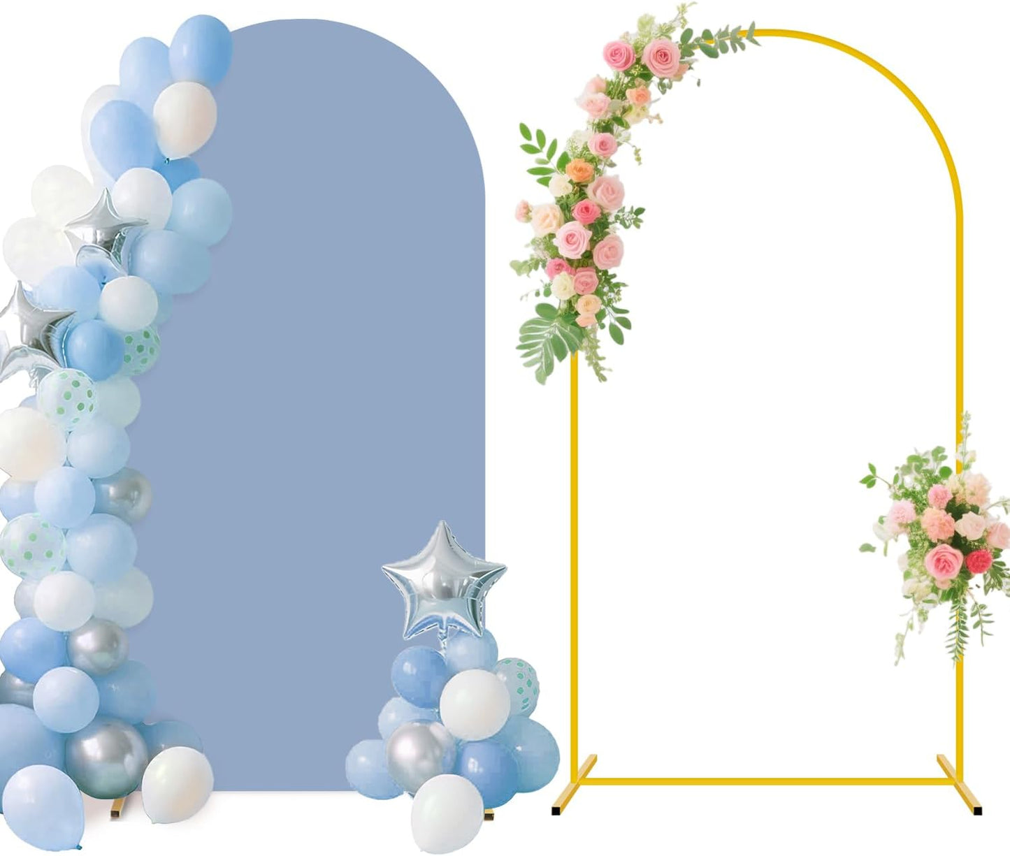 7.2FT Arch Backdrop Stand and Dusty Blue Arch Cover Set Metal Arch Stand Backdrop with Wedding Arch Stand Covers Balloon Arched Frame with Cover for Baby Shower Birthday Party Ceremony Grad Decor