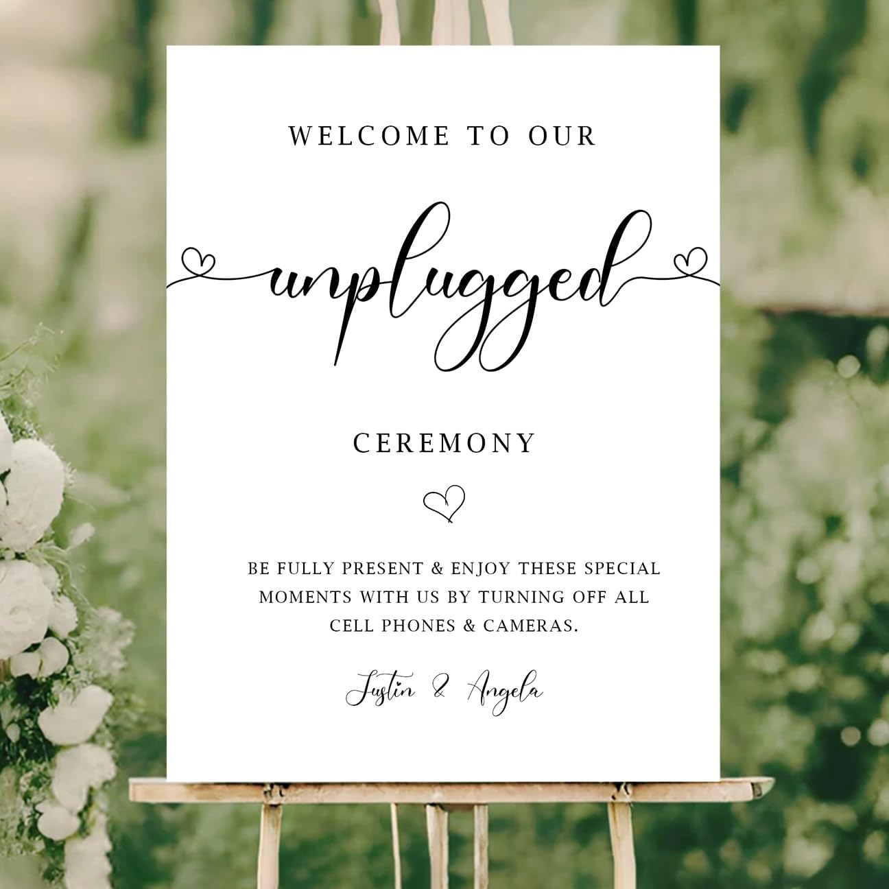 Minimalist Unplugged Wedding Ceremony Sign – Simple Elegant Yard Sign for Outdoor Events – Please Turn Off Cell Phones & Cameras