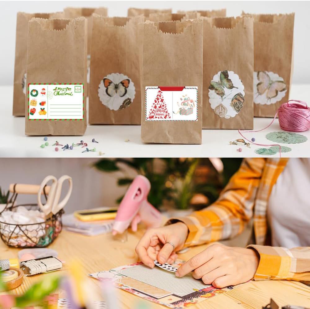 100-1000pcs Custom Stickers Merry Christmas Stickers Personalized Labels Adhesive Xmas Decorative Envelope Seals Stickers for Cards Gift Boxes(Round-9)