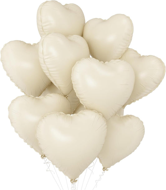 White Heart Balloons,10Pcs Cream White Foil Heart Shaped Balloons,18Inch Beige Helium Polyester Film Balloon for Valentines,Engagement,Birthday,Baby Shower,Wedding Party Decorations