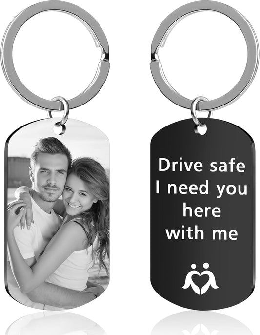 Personalized Keychain with Engraved Photo & Text Customized Custom Gift for Boyfriend, Girlfriend Valentine's Day gift