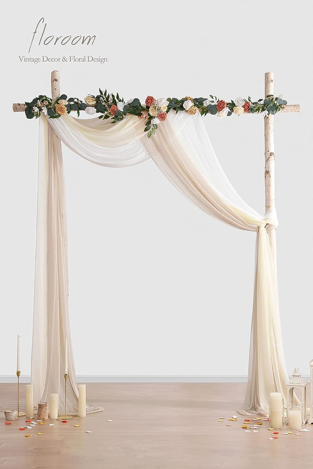 Floroom Wedding Arch Draping Fabric 3 Panels 20Ft Chiffon Fabric Drapes Arbor Drapery Wedding Ceremony Reception Swag Decorations (Nude +Cream +White)