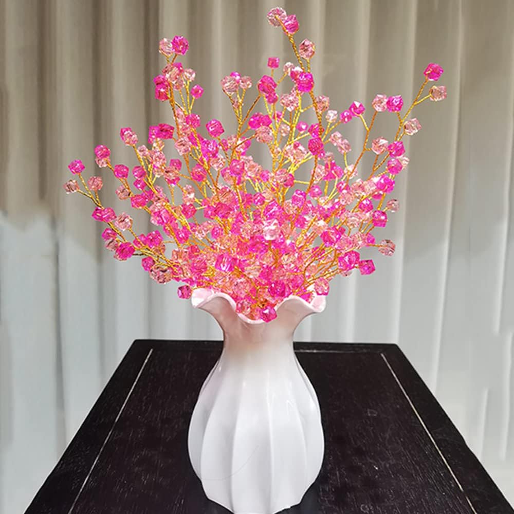 32PCS Crystal Artificial Flowers Bouquets Handmade Acrylic Flower Branches Fake Beaded Baby Breath Floral Crafts for Wedding Party Home Decor