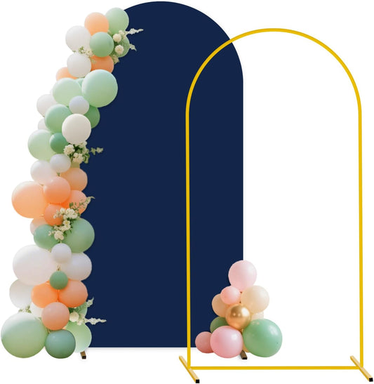 FUHSY 7.2 FT Wedding Arch Backdrop Stand and Navy Blue Arch Cover Set Metal Arch Stand Cover Balloon Party Backdrop Arches with Spandex Covers for Gender Reveal Baby Bridal Shower Birthday Decorations