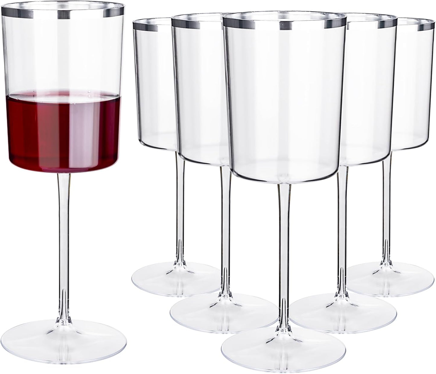 Ciaell 12 Pack Plastic Wine Glasses - 10 Oz Plastic Wine Glasses with Stem - Square Silver Disposable Stemmed Glass for Parties & Weddings & Outdoors