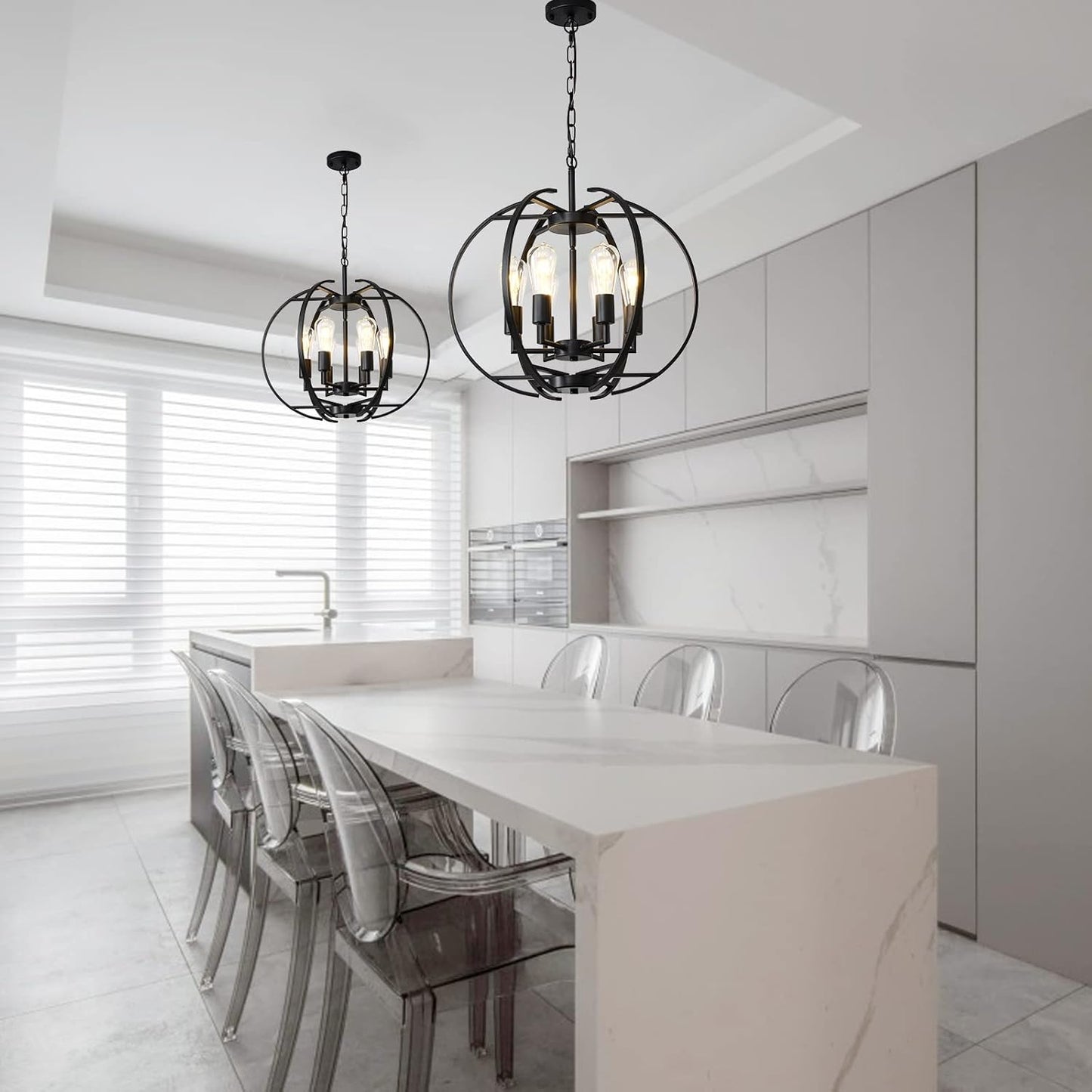 Pendant Lights Globe Black Chandeliers Lighting, Hallway Light Fixtures Ceiling Adjustable Hanging 6 Light for Kitchen, Dining Room, Living Room, Bedroom