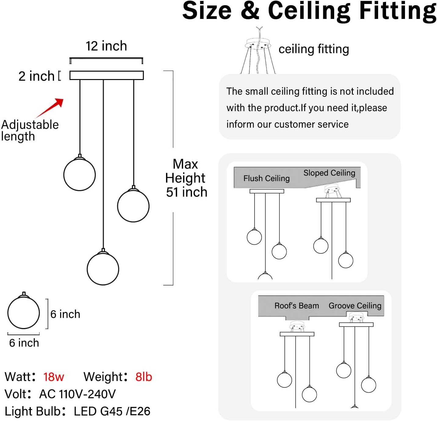 Globe Glass Pendant Light Modern Black Clear Globe Glass Chandelier Mid Century Chandelier 3-Light Hanging Fixture for Kitchen Island Foyer Hallway Dining Room