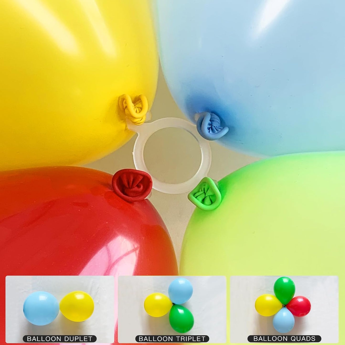 YALLOVE Balloon Clips, 150 Pack Balloon Quads for Balloon Stand, Balloon Holder for Birthday Baby Shower Party Decoration, White