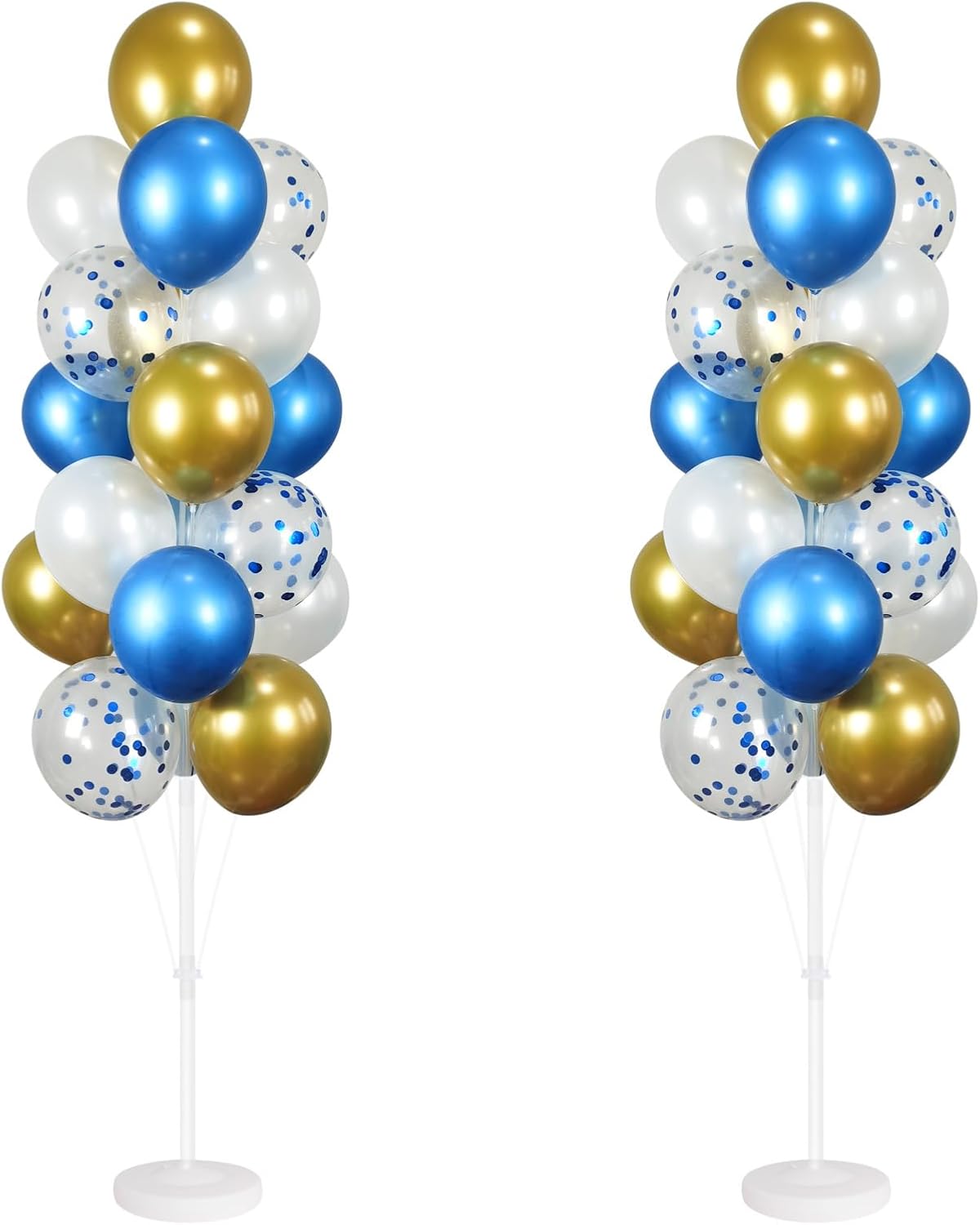 Balloon Column Kit Set of 2 With Confetti Balloons Included - with Base, and Pole,Balloon Tower Backdrop Decoration for Wedding, Baby Shower, Birthday Party, Bridal Shower(Metallic Blue Gold)