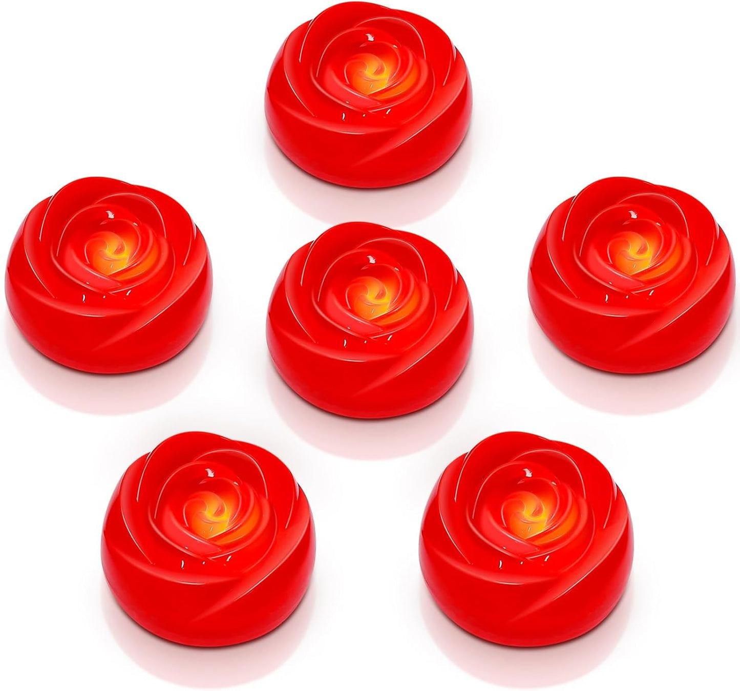 Enido Flameless LED Floating Candles Battery Operated Waterproof Plastic Tealights Pack of 6, Centerpieces at Wedding, Party,Holiday (Red)