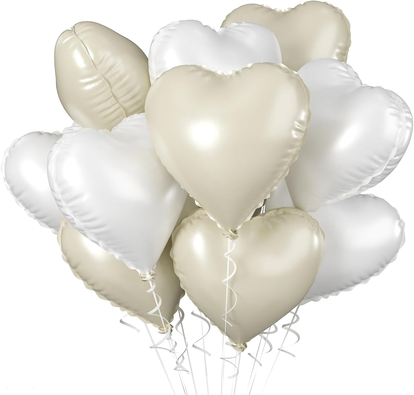 Biapian Cream Heart Balloons, 18 Inch Sand White Heart Shape Balloons Foil, 10 Pcs Beige Heart Balloons and White Foil Balloons Helium for Valentines Day Boho Birthday Wedding Baby Shower Decorations