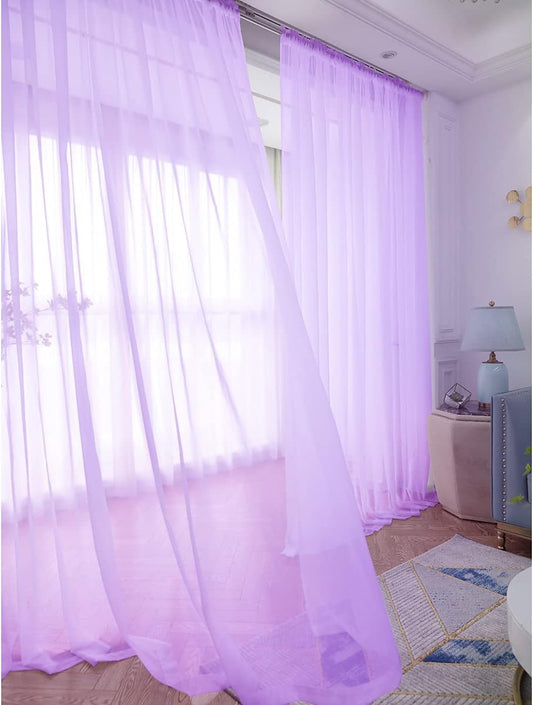 Window Purple Sheer Curtains 60 Inches Width 90 Inches Long 2 Panels Sheer Curtains Clear Curtains Basic Rod Pocket Panel for Home Living Room Bedroom Kids Room Yard Patio Parlor Sliding