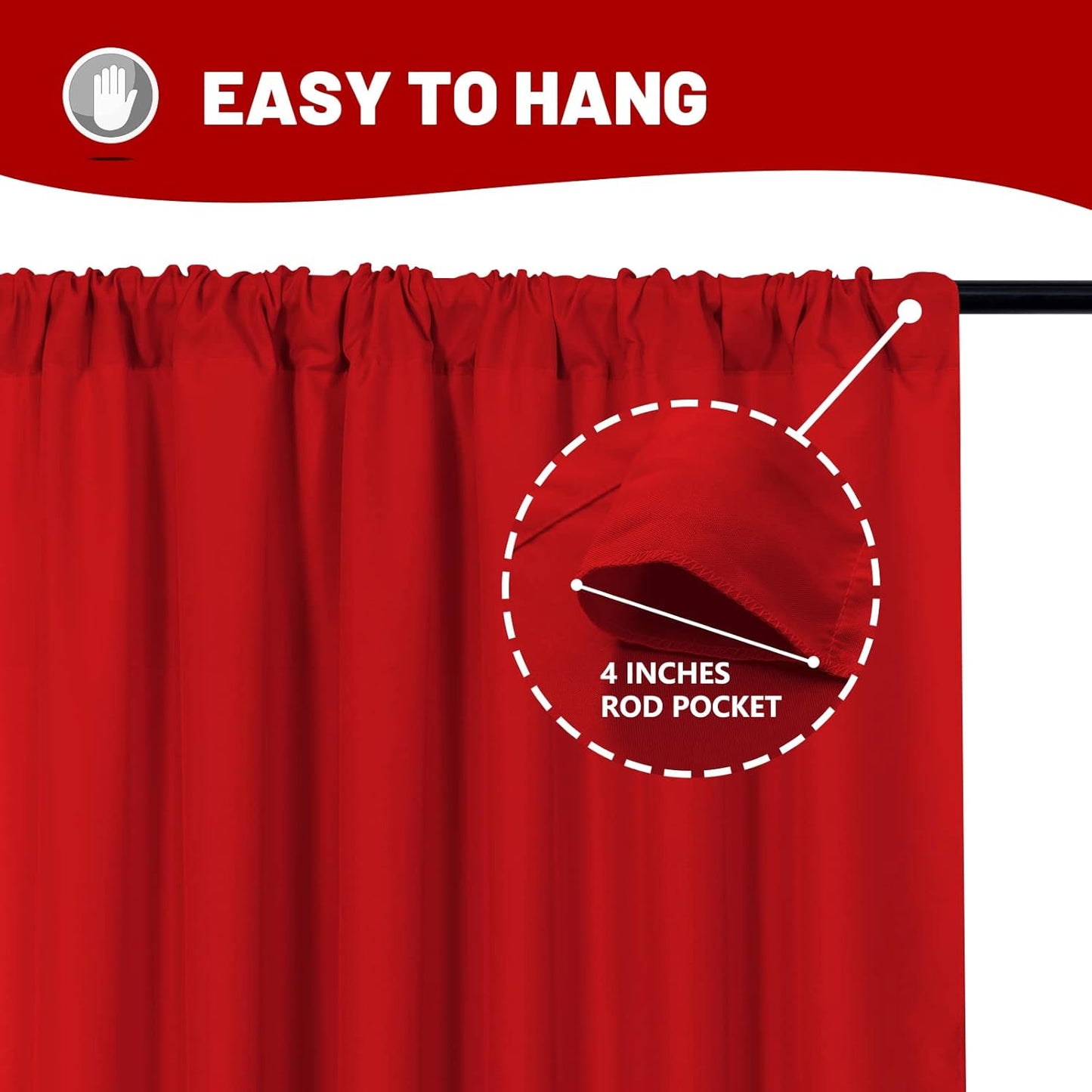 10ft x 8ft Red Backdrop Curtains for Party Valentine's Day Arch Stage Wedding Ceremony Curtains Fabric Photography Backdrop for Baby Showers Rod Pocket Home Decoration, 5ft x 8ft, 2 Panels