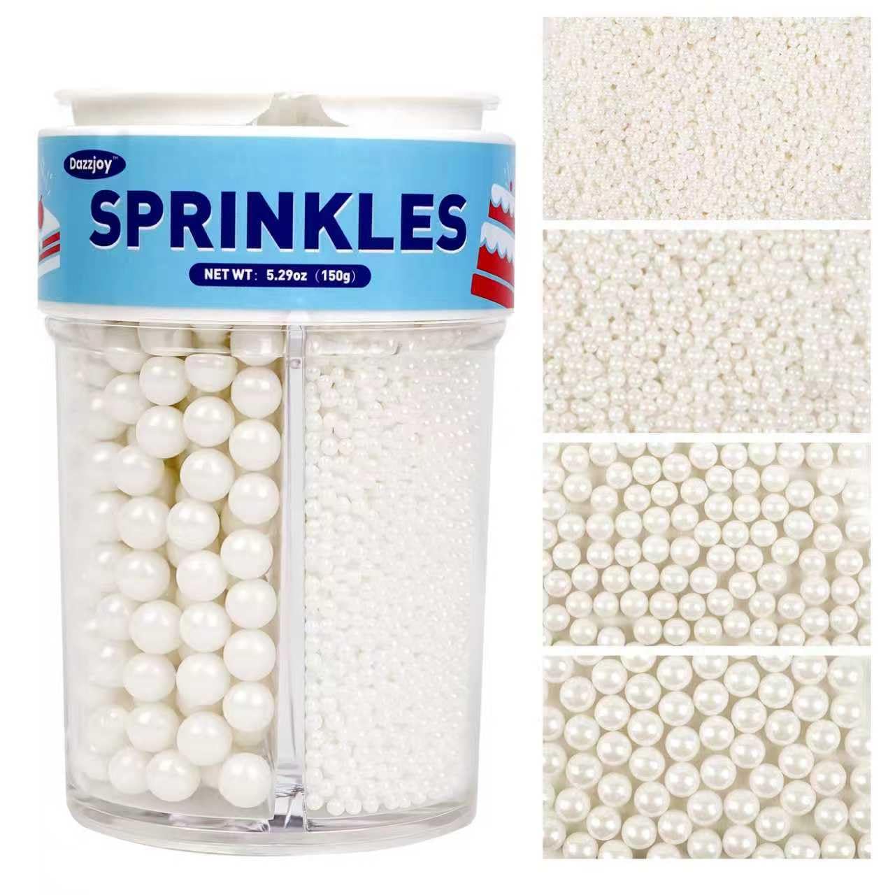 White Pearls, Sprinkles, Edible Pearl Sprinkles for Cake Decorating, 150g/5.29oz, Food Grade, Baking Cake Decoration & Cupcake Topper, Wedding Party Valentines Supplies