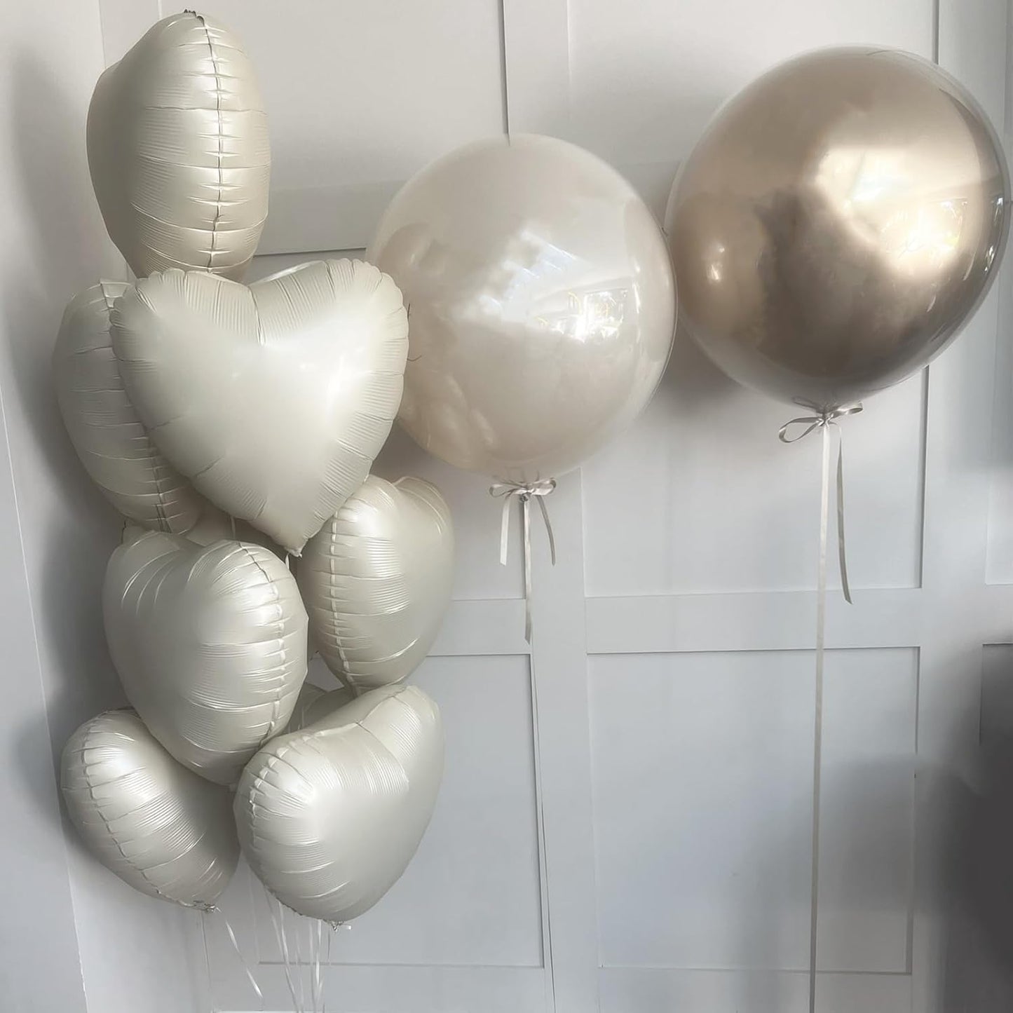Cream Heart Balloons, 18 Inch Cream Heart Foil Balloons, 12Pcs Boho Beige Heart Shape Foil Balloon, Cream White Helium Foil Balloon Party Decoration for Boho Wedding Girls Women Birthday Baby Shower