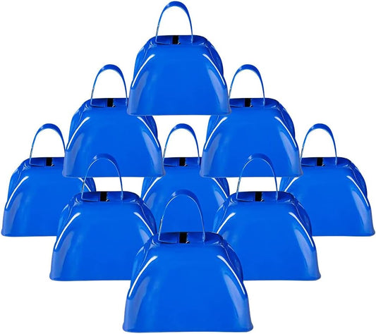 ArtCreativity 3 Inch Blue Metal Cowbell Noisemakers (Pack of 12) Loud Metal Cowbell Noise Makers Party Favors with Handles, Great for Football Games, Sporting Events, for Kids and Adults