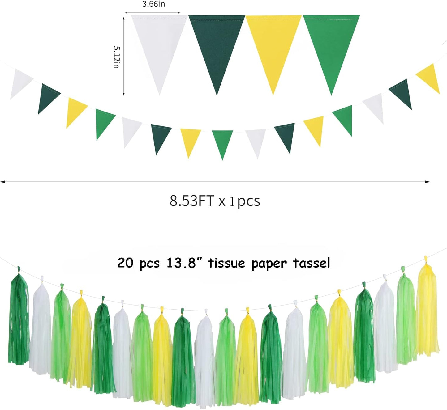 Yellow Green White Party Decorations - 30pcs Tissue Pom Poms Streamers,Spring Summer Wedding Engagement Tassel Garland Banner,Graduation Birthday Baby Bridal Shower Decor Ouruola