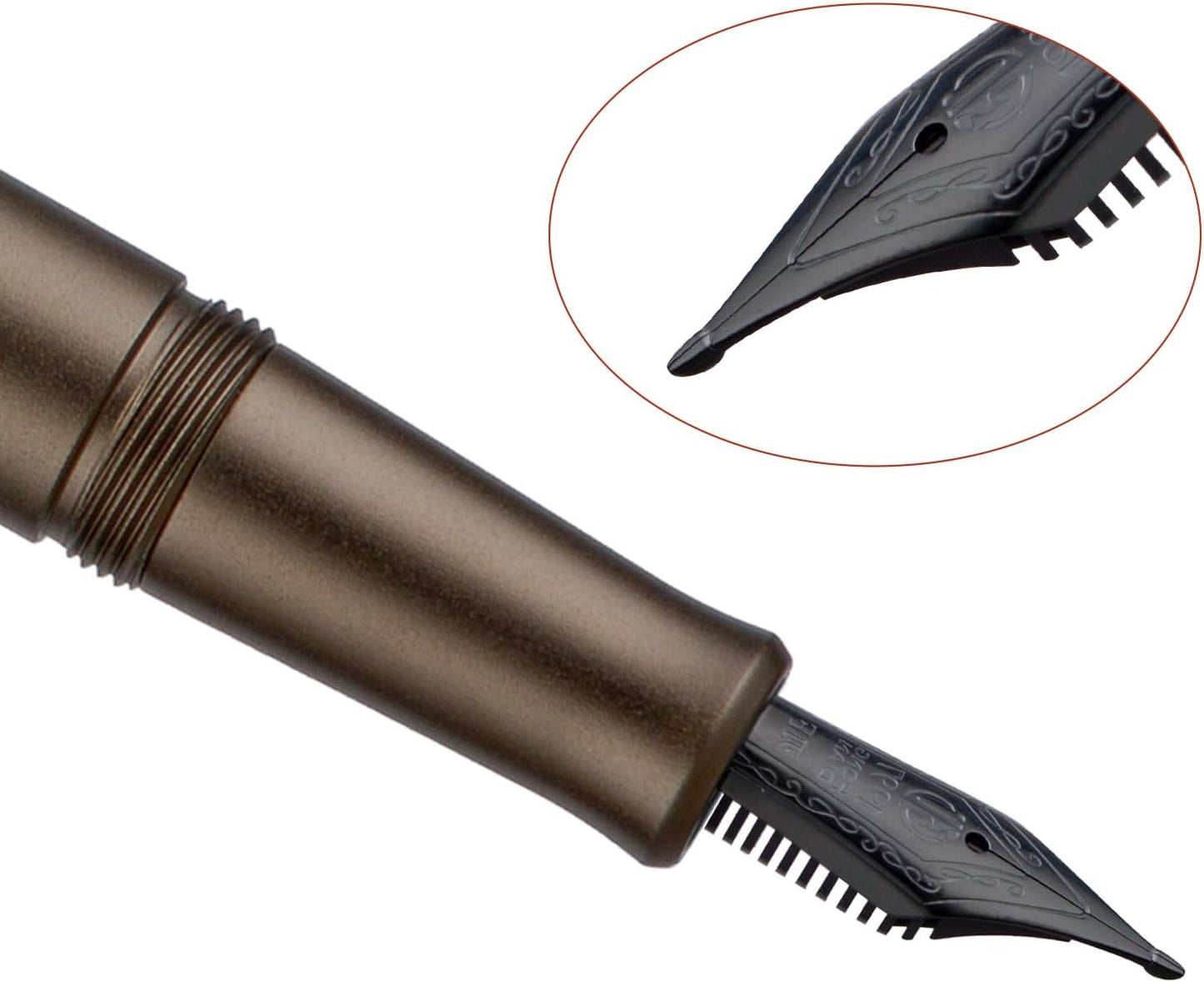 Hongdian M2 Black Forest Mini Fountain Pen, Long Blade Nib & Sleek Shape Aluminium Short Pocket Travel Pen (Caramel Brown)