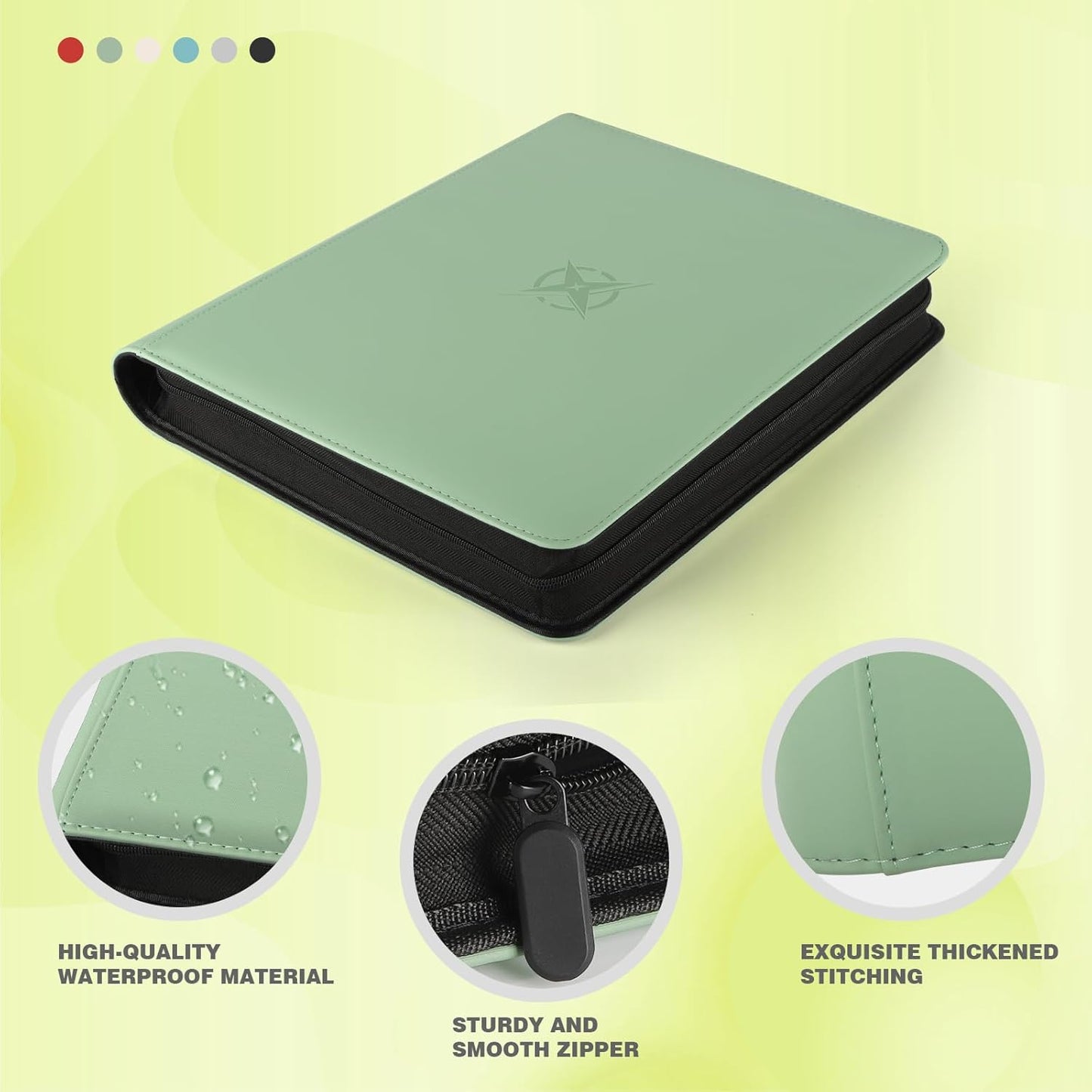 Trading Card Binder, Card Binder 9 Pocket for Trading Cards, Holds 540 Cards, Zippered Premium Card Collection Binder Album for Game Card, Sports Card, Yugioh, MTG (Soft Green)