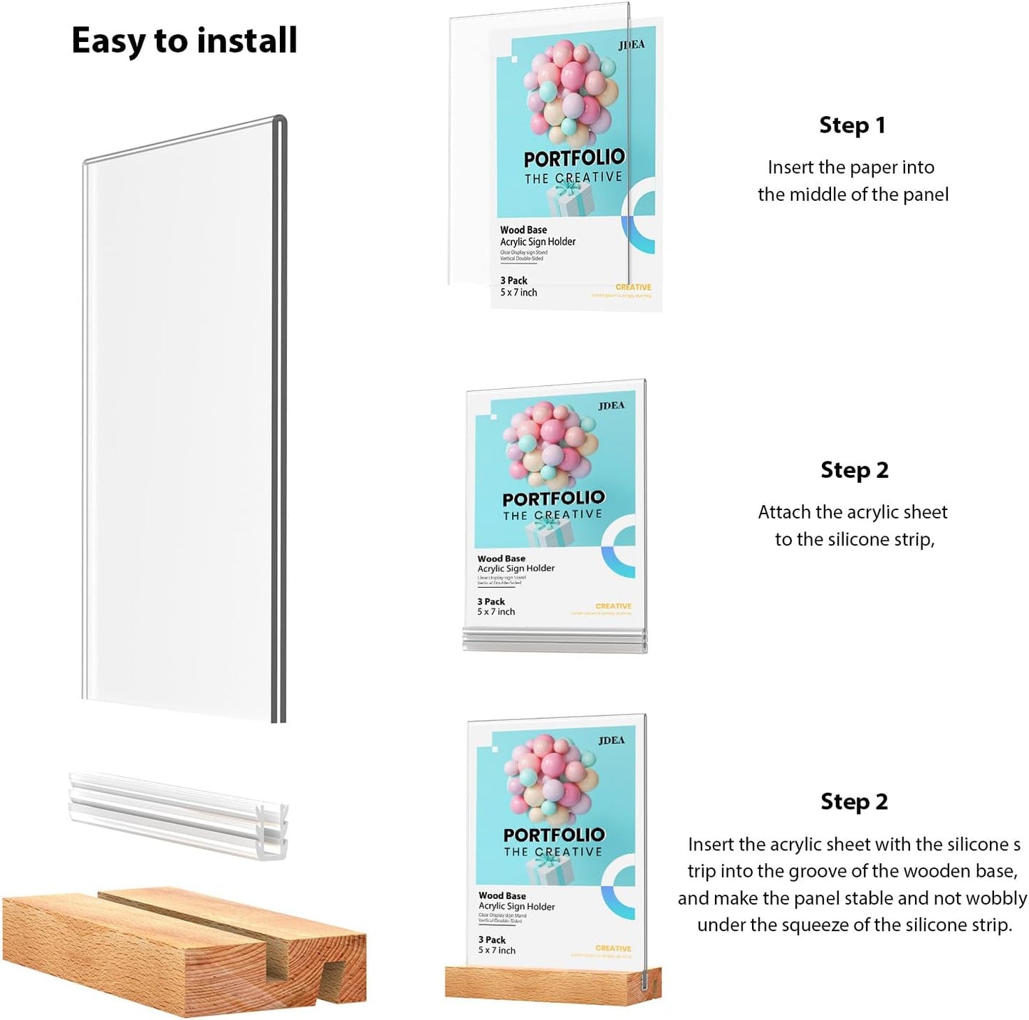 Acrylic Sign Holder with Wood Base 8.5x11 Inch Vertical and Slant Displays (5 Pack 8.5*11")