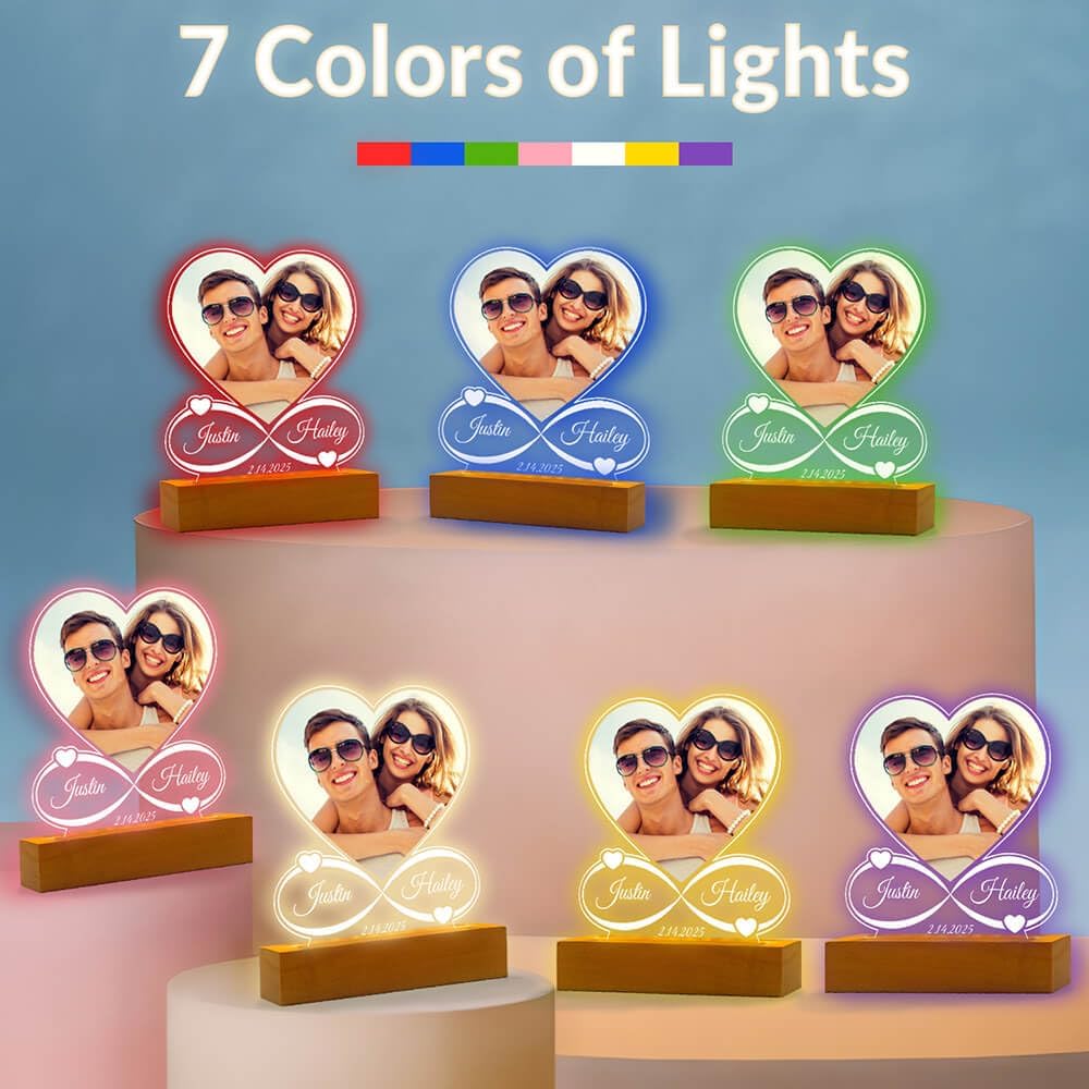 Personalized Anniversary Couple Gifts for Women & Men, Custom Picture Frames with Photo, Personalized Photo Frame with Night Light, Customized Birthday Gifts for Her Him Girlfriend Boyfriend