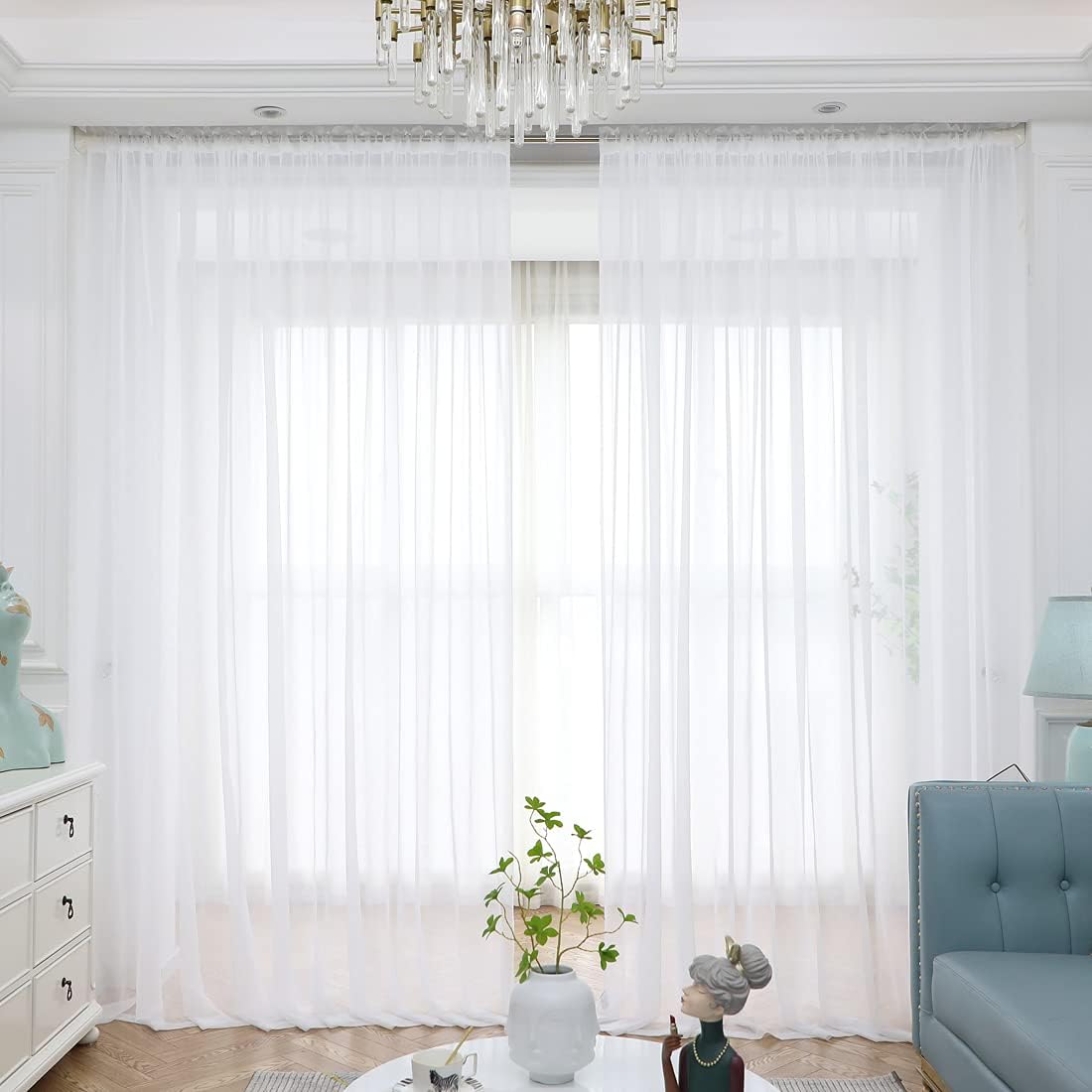 Window Ivory Sheer Curtains 48 Inches Width 160 Inches Long 2 Panels Sheer Curtains Clear Curtains Basic Rod Pocket Panel for Home Living Room Bedroom Kids Room Yard Patio Parlor Sliding
