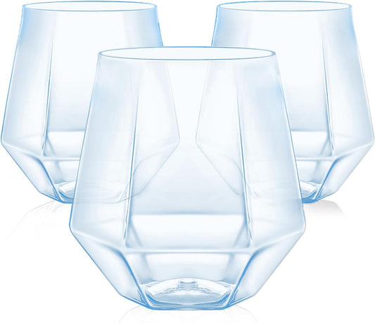 40 Pcak Plastic Stemless Wine cocktail Whiskey Champagne Glasses, 12 Oz Disposable Unbreakable Cups for Party Bars Wedding Tasting (Blue)