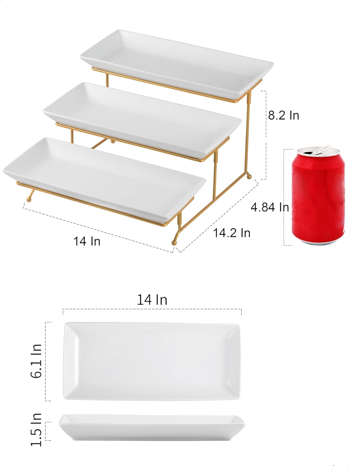 YHOSSEUN 3 Tier Serving Tray for Party, Tiered Serving Platters and Trays, 14 Inch Tiered Tray Stand, Dessert Stand, Serving Stand, Dessert Table Display Set with Collapsible Sturdier Metal Rack