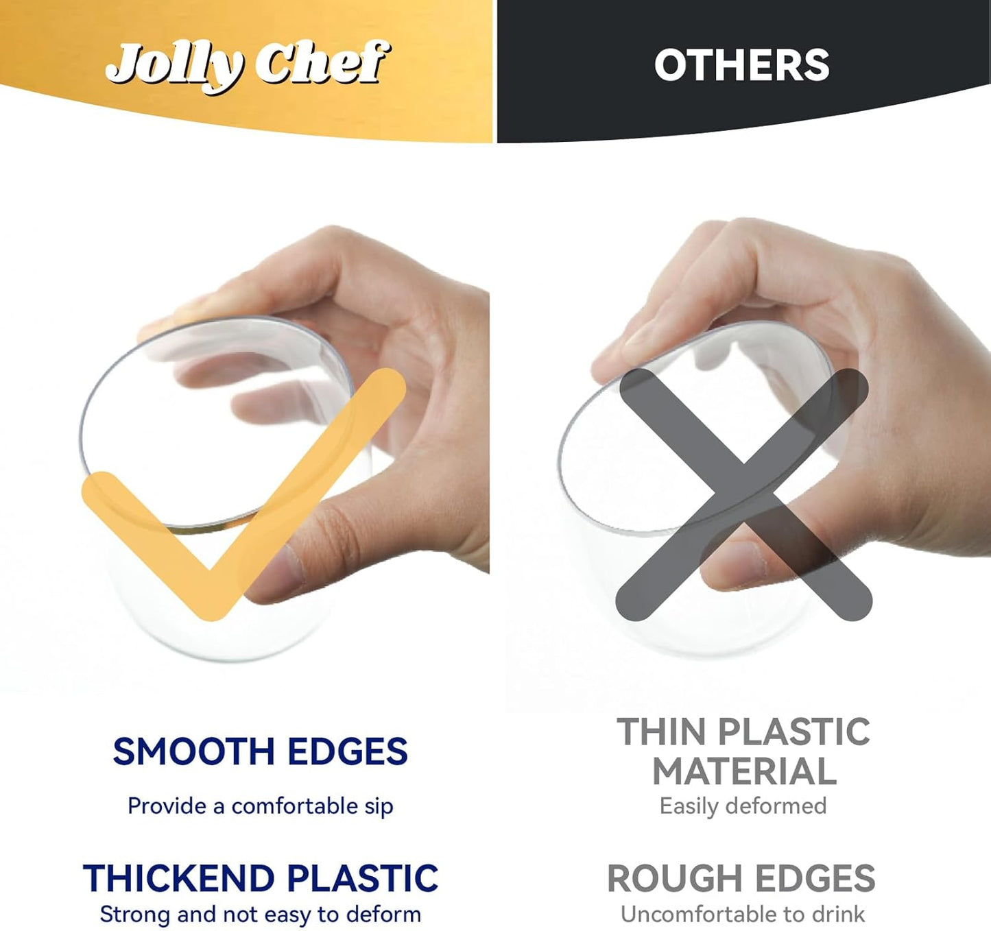 JOLLY CHEF 12 oz 40 Pack Gold Plastic Wine Glasses Stemless, Shatterproof, Unbreakable, Crystal, Disposable Plastic Wine Cups for Party, Halloween, Christmas