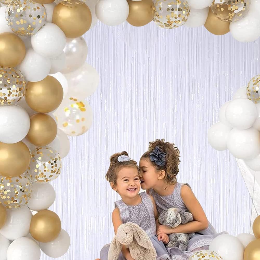 BEISHIDA 2 Pcs White Door Streamers Tinsel Curtain Party Streamers Backdrop Fringe Foil Wall Background for Birthday Halloween Christmas Wedding Party Decoration(3.28 ft x 6.56 ft)