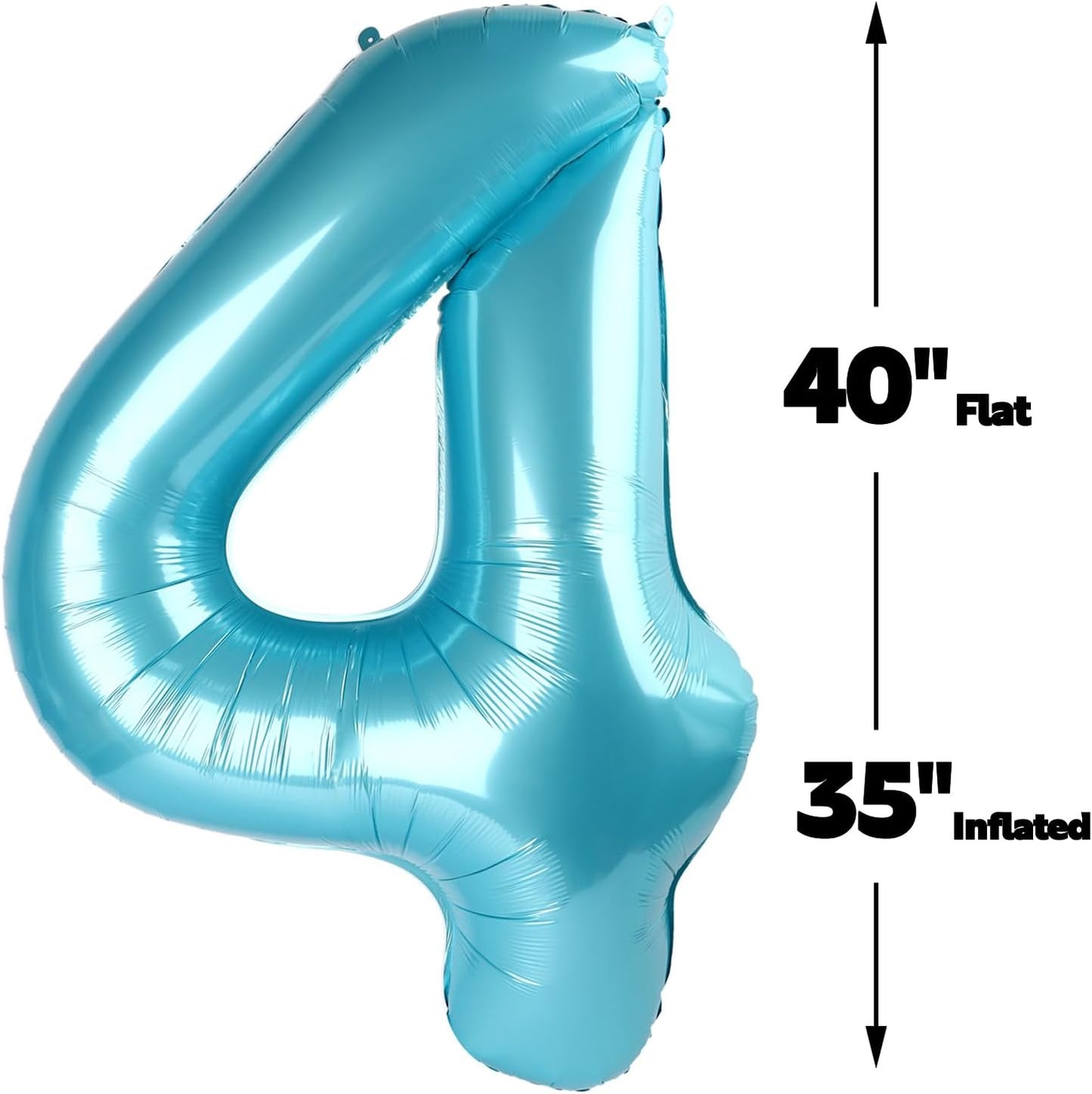 40 Inch Pearl Blue Large Number 4 Birthday Balloon, Giant Number Four 14 24 34 40 44 Balloons, Foil Mylar Big Balloons for Anniversary Graduation Supplies Decorations