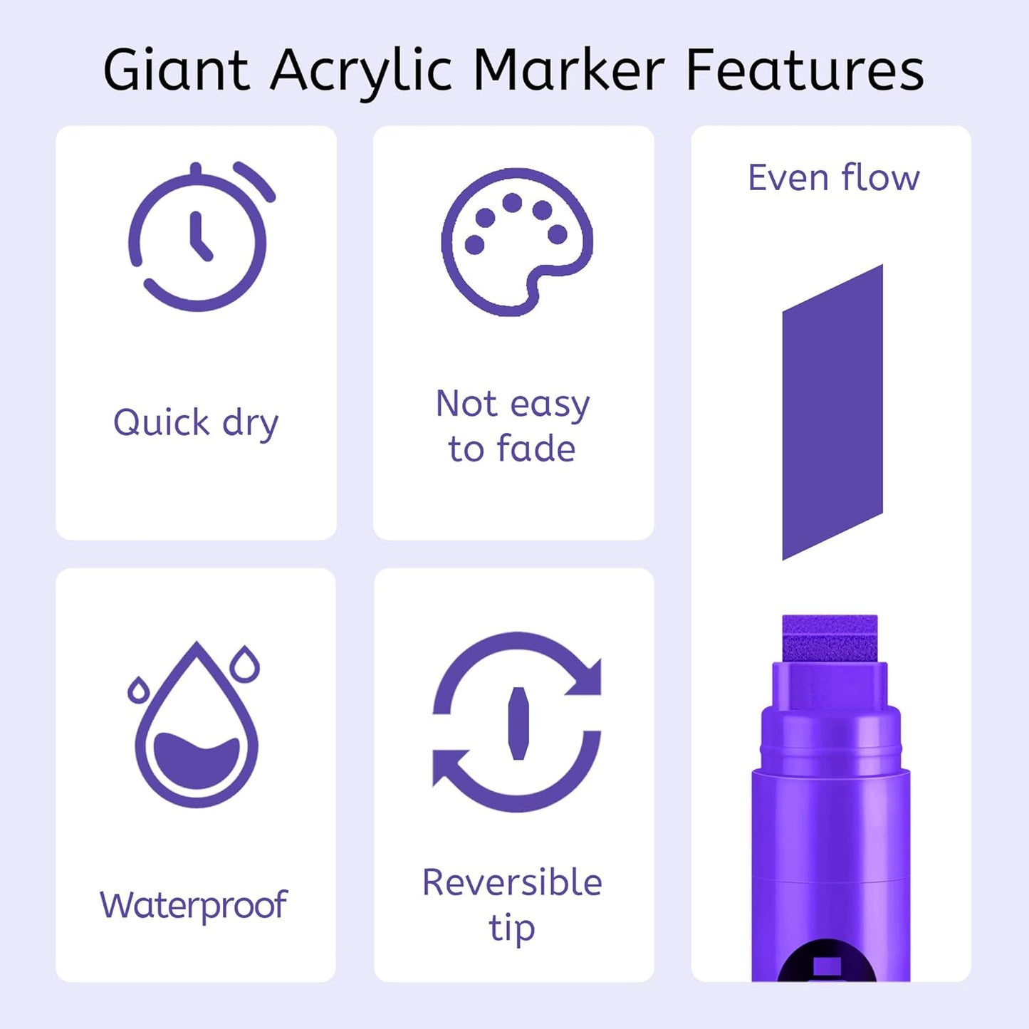 3 Pcs Purple Jumbo Permanent Markers: 15mm Wide Tip Thick Acrylic Paint Pen Large Calligraphy Marker for Rock Painting, Poster, Sign, Canvas, Glass, Wood, Ceramic