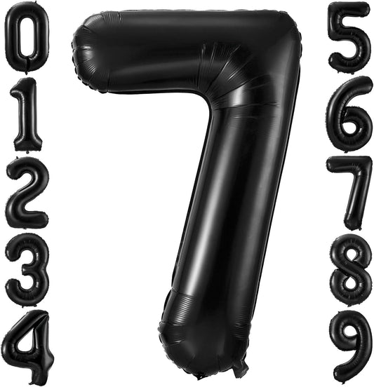 Black 7 Balloon Number,40 Inch Number 7 Balloon Large Black 7 Foil Mylar Helium Balloon for Birthday Party Decorations