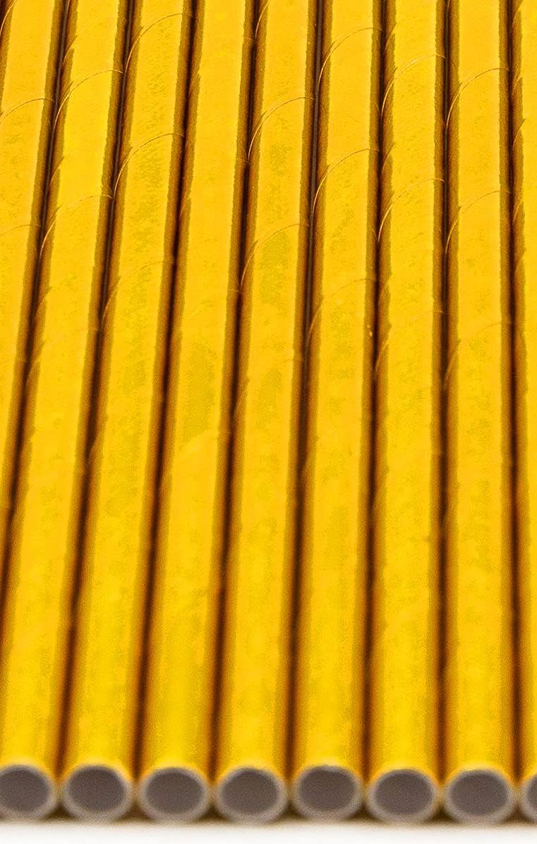 Pack of 900 Gold Foil Biodegradable 4-Ply Paper Drinking Straws (Compostable, Non-toxic, BPA-free)