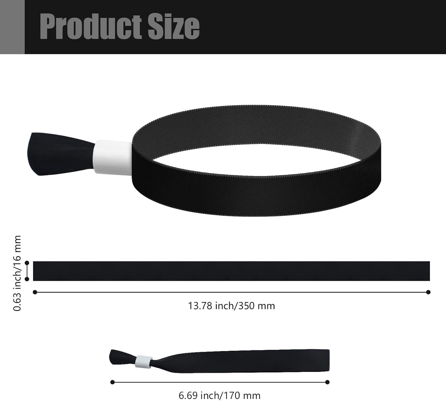 Green-Power America 100 Pcs Cloth Event Wristbands, Event Wristbands, Colored Wrist Bands for Events, for Lightweight Concert Wrist Strap for Activities, Party Bracelets for Events (Color : Black)