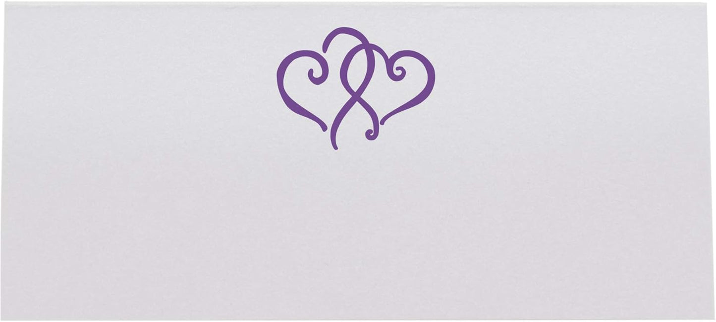 Linked Hearts Place Cards, Purple (Choose Color), Set of 150, Pre-cut and Scored - Wedding, Party, Dinner, and Special Events - Made in the USA