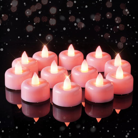 Amagic 12 Pack Pink Flameless LED Tea Lights Candles Battery Operated, Electric Fake Tealight Candles for Votive, Wedding, Table Centerpiece, Theme Party, Aniversary, Proposal, Christmas, Pink Base