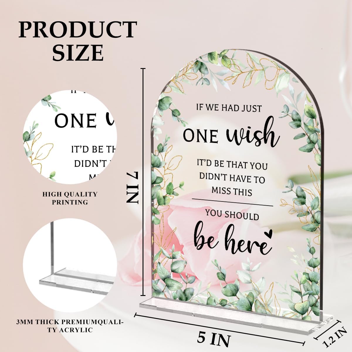 Wedding Sign Decor, You Should Be Here Sign, 5x7 Inch Arch Acrylic, Wedding Sign for Reception & Event, Bridal Shower Decorations, Wedding Table Sign Accessories for Anniversary And Party (Foliage)