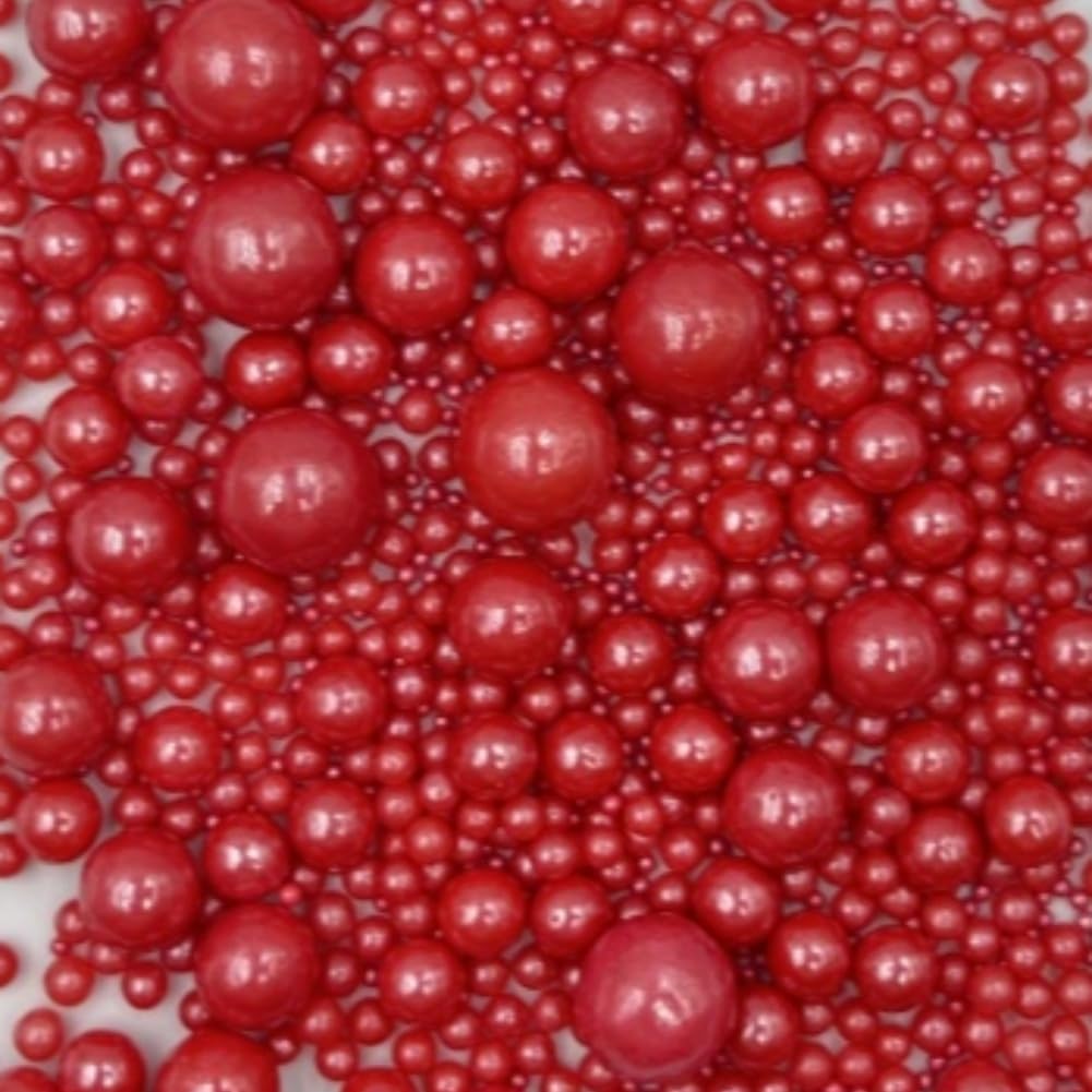 Edible Pearl Sugar Sprinkles Red Candy Mixing Size Baking Edible Cake Decorations Cupcake Toppers Cookie Decorating Celebrations Wedding Valentines Easter Halloween Christmas Supplies 120g/ 4.23oz