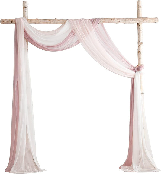 Floroom Wedding Arch Draping Fabric 3 Panels 20Ft Chiffon Fabric Drapes Arbor Drapery Wedding Ceremony Reception Swag Decorations (Dusty Rose +Blush +White)