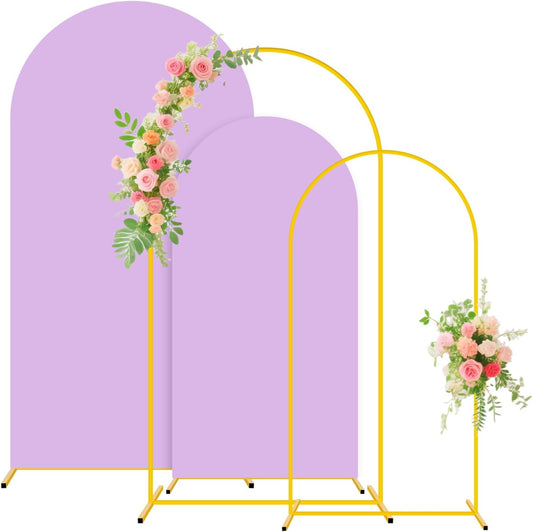FUHSY Metal Arch Backdrop Stand Set of 2 with Cover (7.2FT+6FT) Wedding Arch Frame Stand Balloon Backdrops Arches Lavender Arch Backdrop Stands Cover for Birthday Party Gender Reveal Graduation Decor