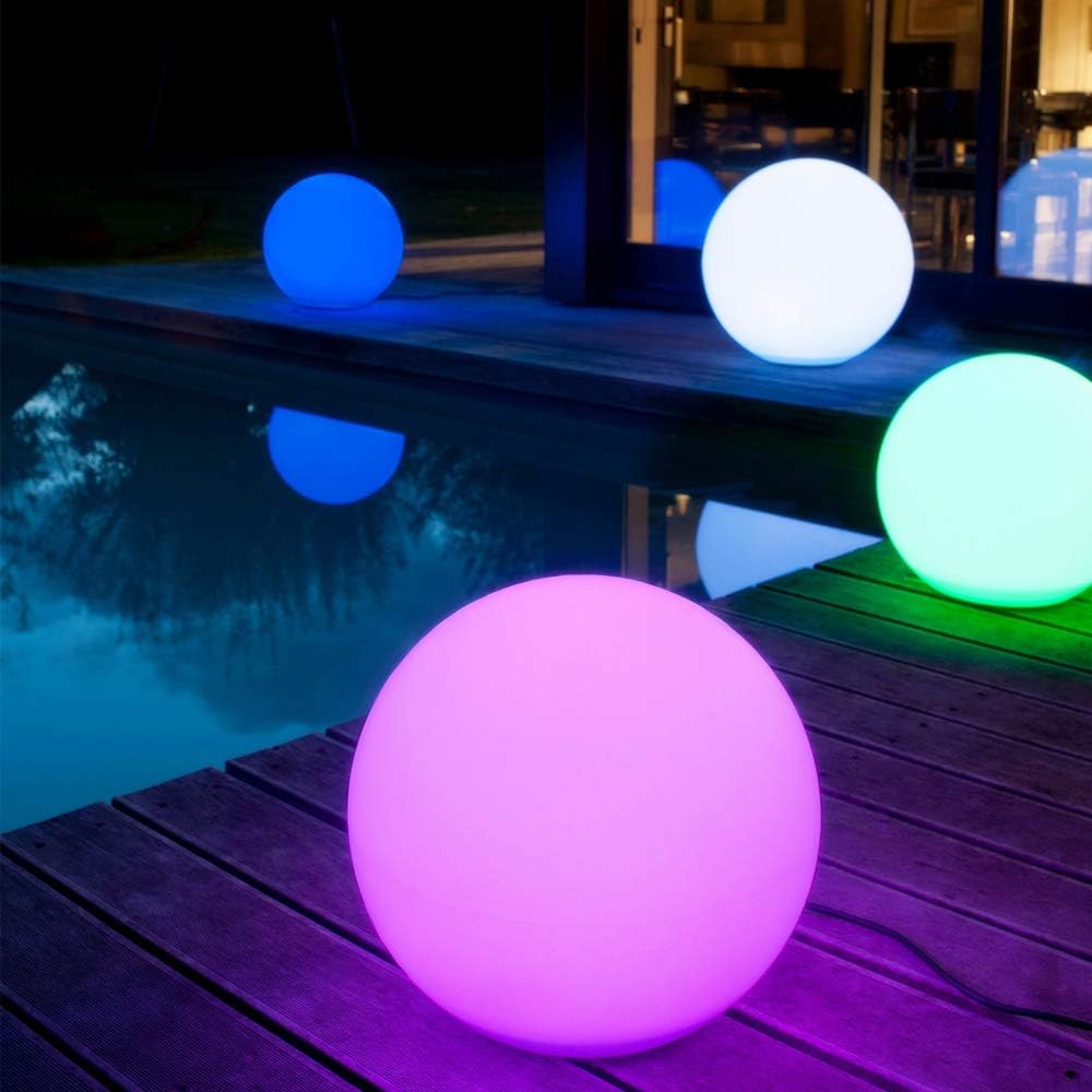 Mr.Go 16-inch Indoor/Outdoor Waterproof Rechargeable LED Glowing Ball Light Orb Globe Lamp w/Remote, 16 RGB Colors 4 Light Effects, Ideal Home Garden Pool Patio Party Ambient Decorative Lighting